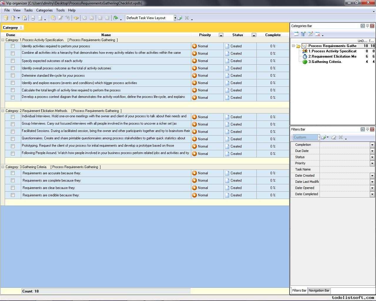 Process Requirements Gathering Checklist - To Do List, Organizer  For Requirements Gathering Template Checklist Throughout Requirements Gathering Template Checklist