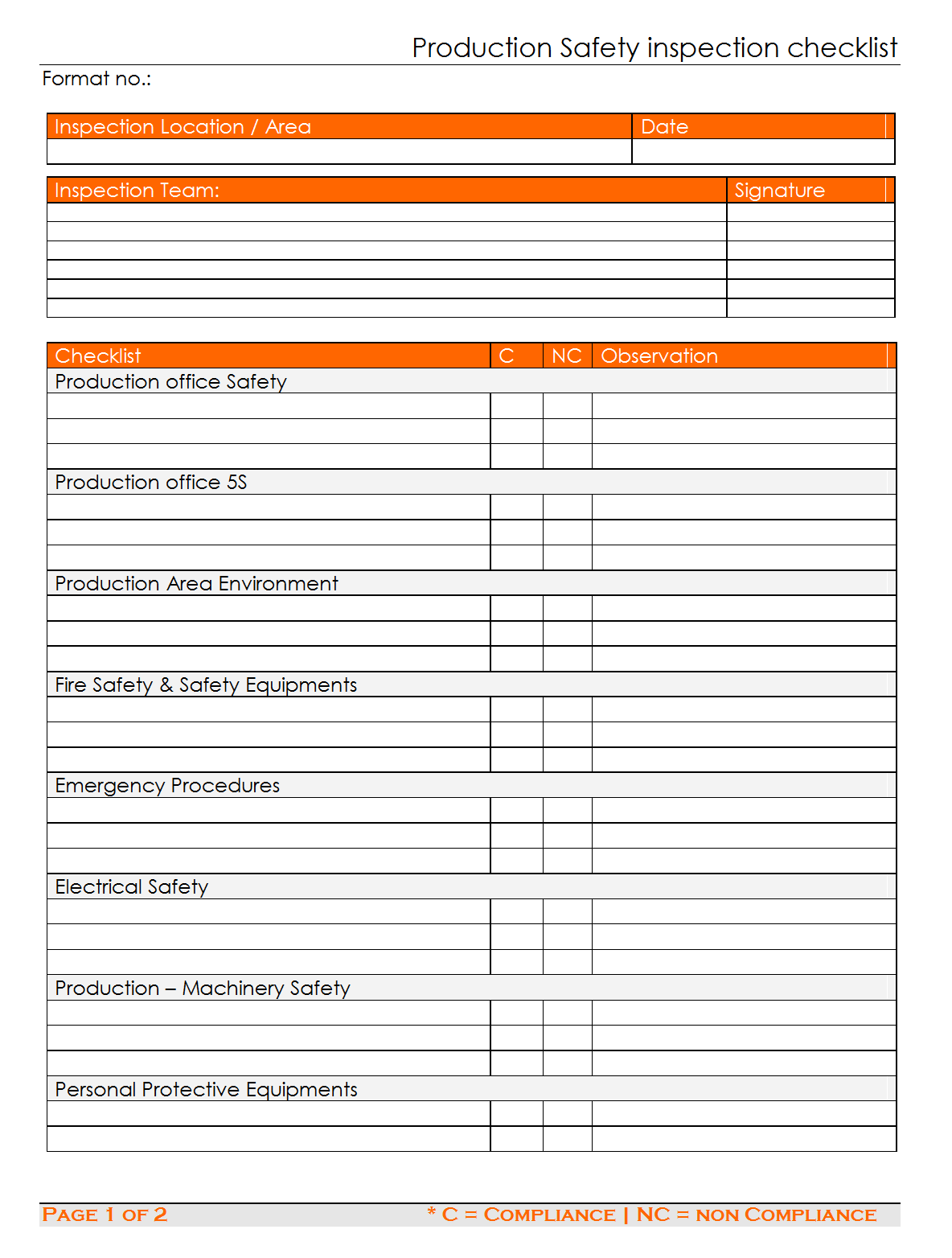 Production safety inspection checklist template Throughout Office Safety Checklist Template In Office Safety Checklist Template
