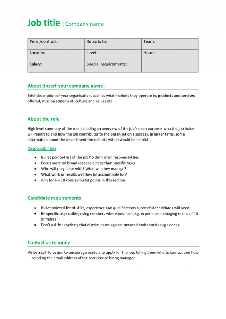 Professional job description template  Free download For Professional Job Description Template With Professional Job Description Template