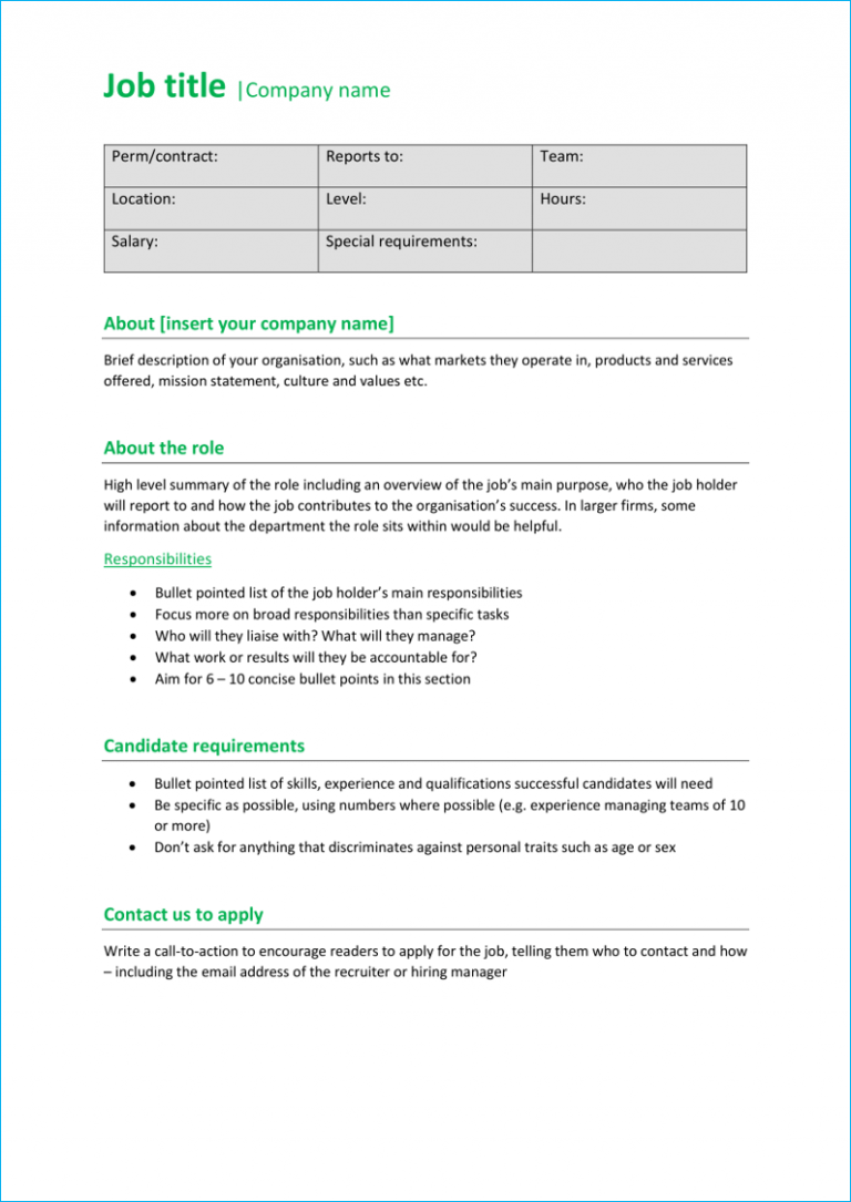 Professional Job Description Template  Free Download For Professional Job Description Template