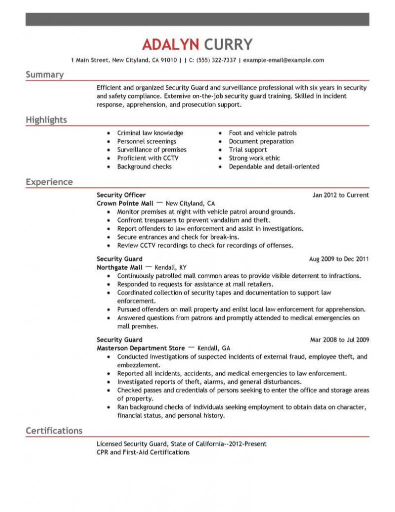Professional Security Guard Resume Examples  Safety Curriculum  With Regard To Security Officer Job Description Template With Regard To Security Officer Job Description Template