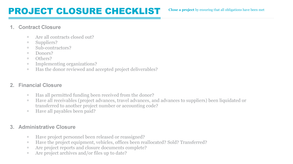 Project Closure Checklist  PMD Pro With Contract Closeout Checklist Template In Contract Closeout Checklist Template