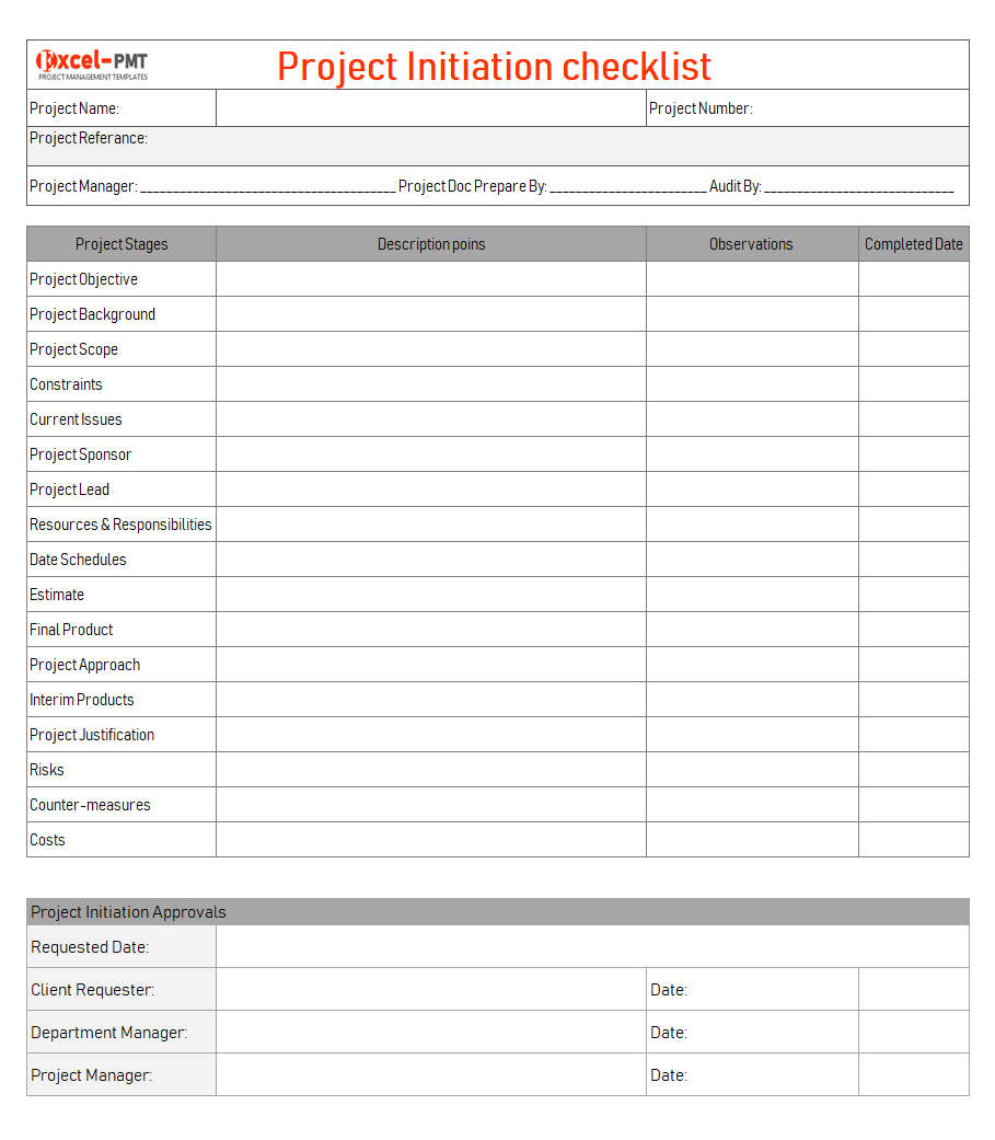 Project Initiation checklist excel template & Example - Project  Regarding It Project Checklist Template Regarding It Project Checklist Template
