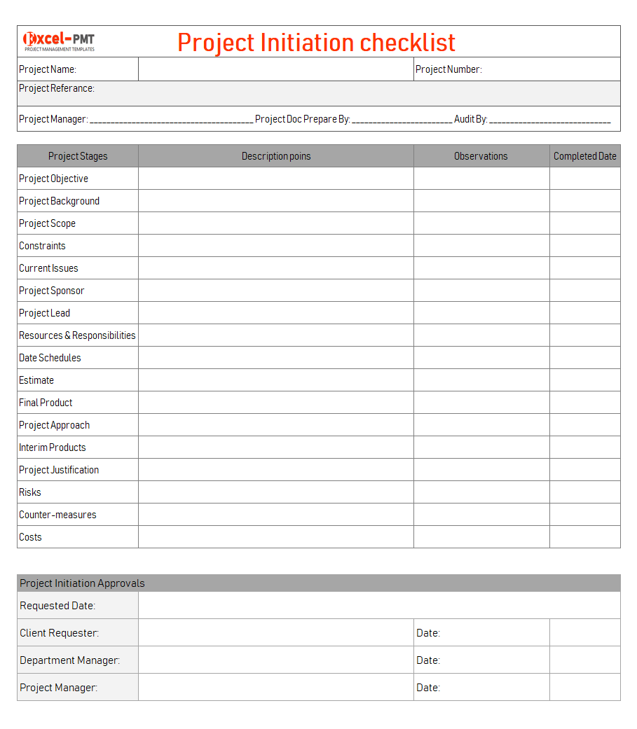 Project Initiation Checklist Excel Template & Example – Project  Regarding It Project Checklist Template