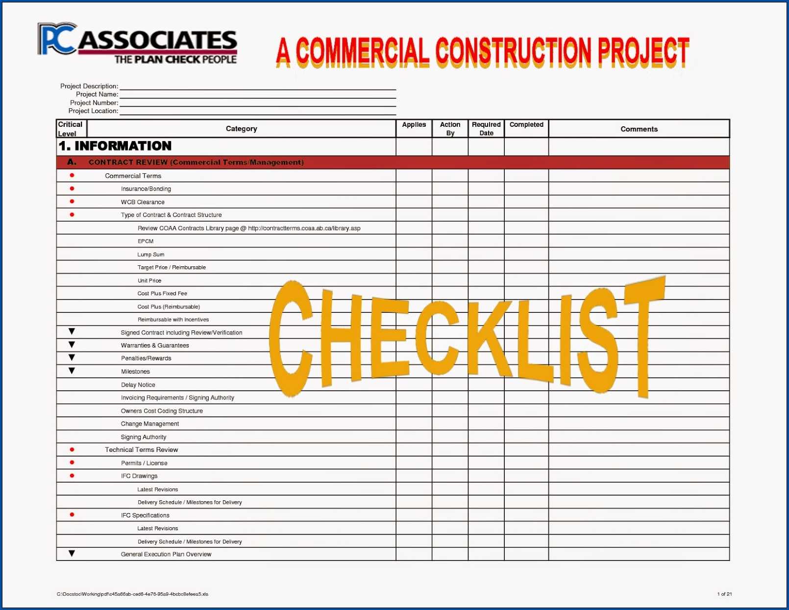 Project Planning Phase Checklist Pertaining To Construction Project Checklist Template