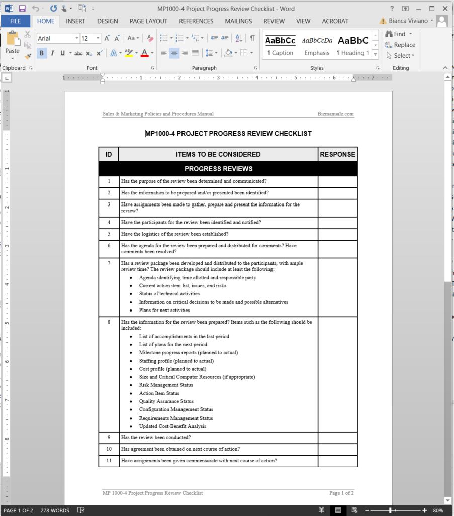 Project Progress Review Checklist Template  MP10-10 With It Project Checklist Template Regarding It Project Checklist Template