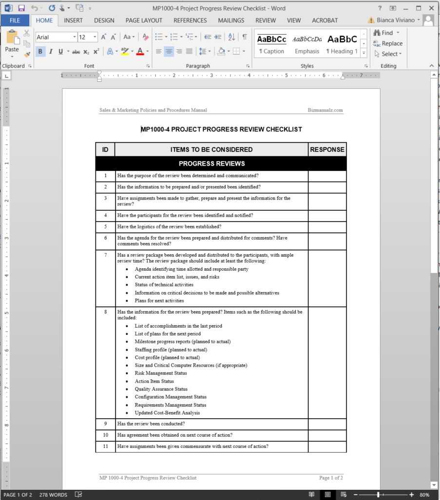 Project Progress Review Checklist Template  MP10 10 With It Project Checklist Template