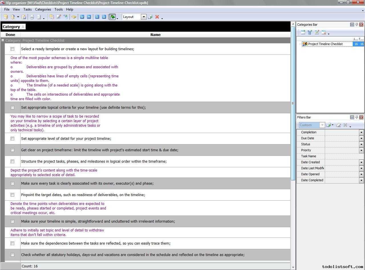 Project Timeline Checklist - To Do List, Organizer, Checklist, PIM  With Timeline Checklist Template Pertaining To Timeline Checklist Template