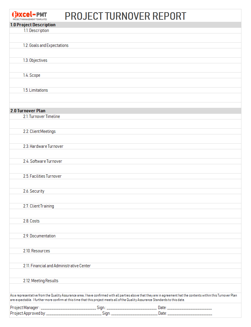 Project Turnover Report Template  Project Management - Project  Pertaining To Turnover Checklist Template Inside Turnover Checklist Template