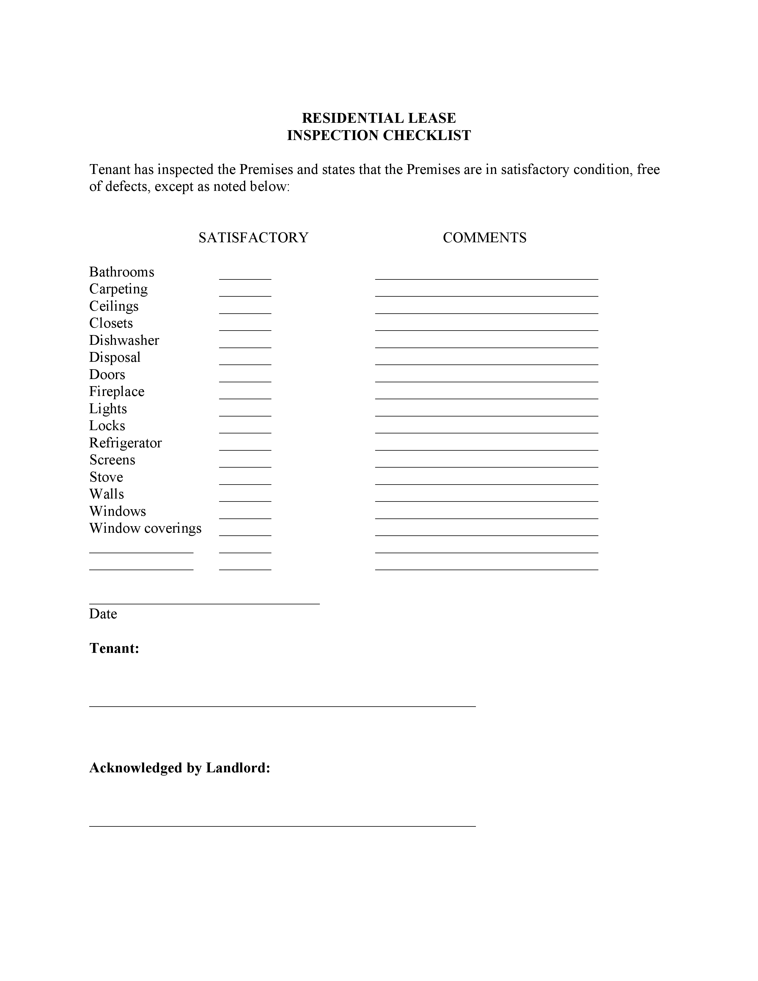 Property Condition Checklist - Free Authorization Forms Within Rental Property Checklist Template Intended For Rental Property Checklist Template