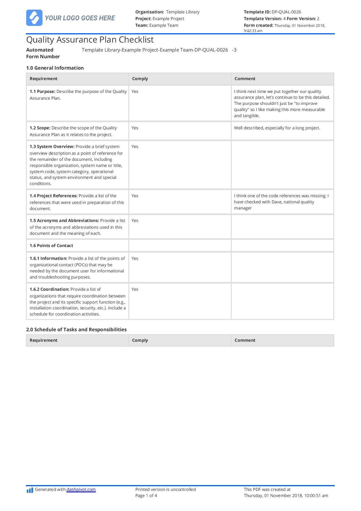Quality Assurance Plan Checklist: Free and editable template With Regard To Internal Audit Quality Assurance Checklist Template Intended For Internal Audit Quality Assurance Checklist Template