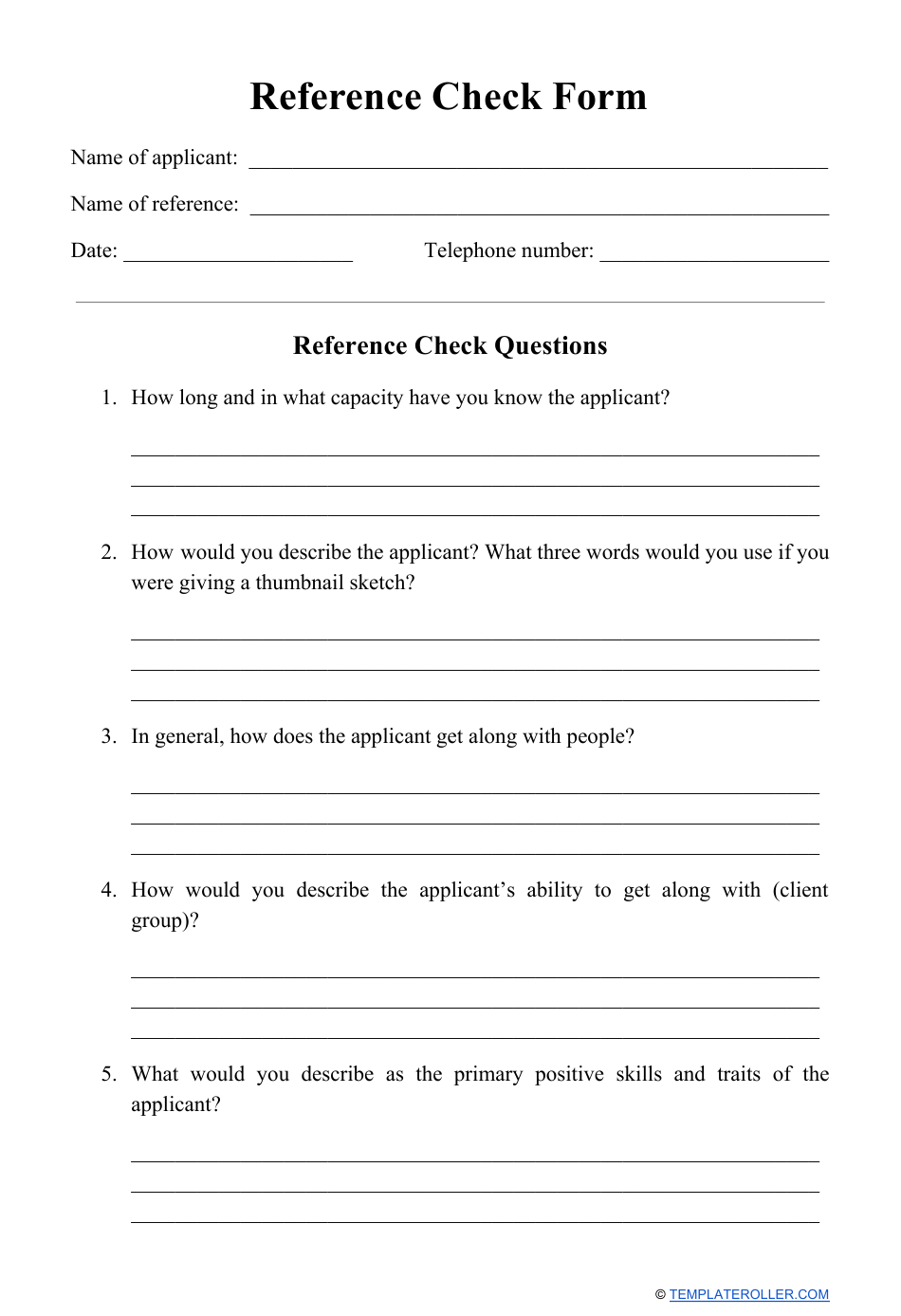 Reference Check Form Download Printable PDF  Templateroller Inside Reference Checklist Template