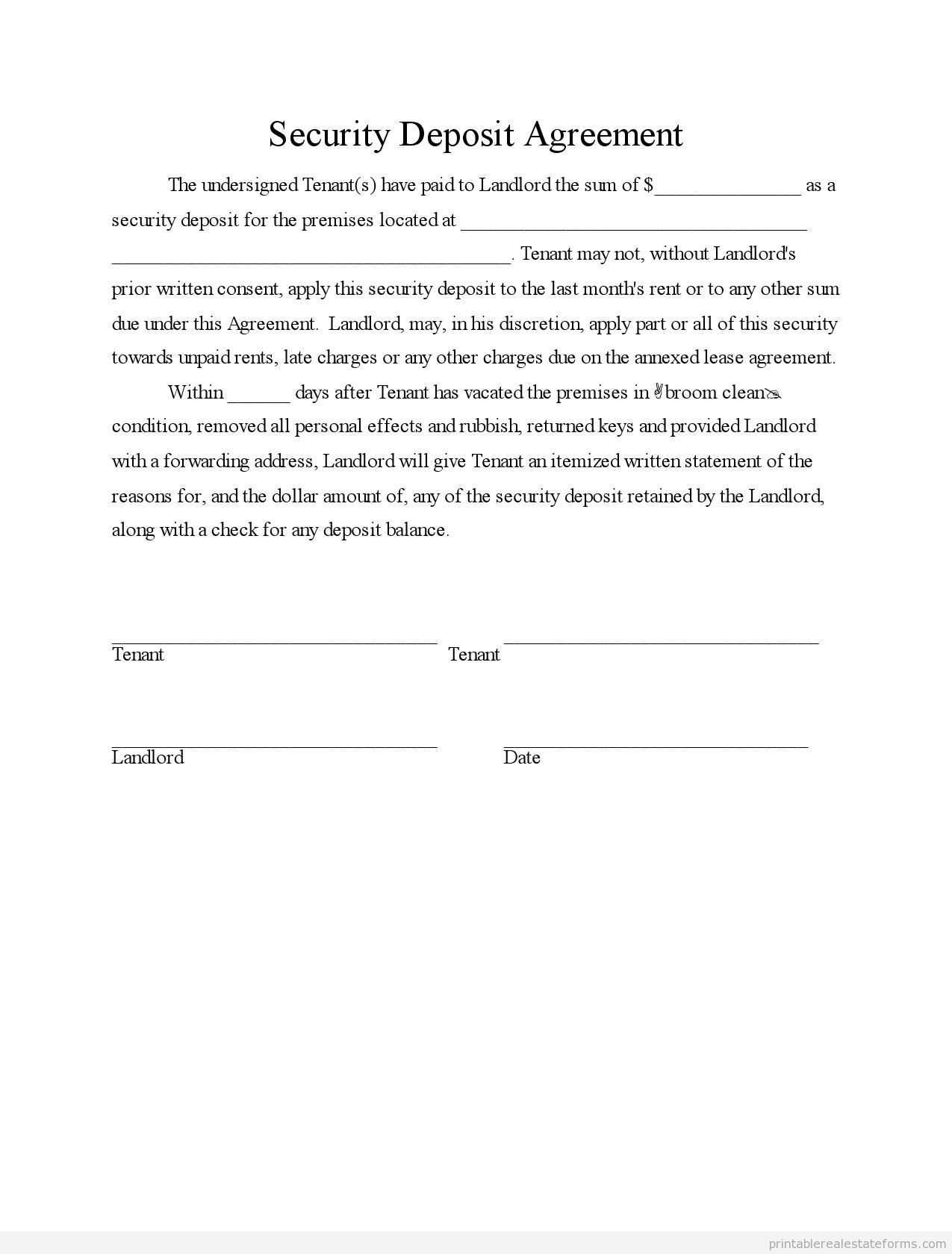 Refundable Deposit Agreement Example Regarding Security Deposit Agreement Letter In Security Deposit Agreement Letter