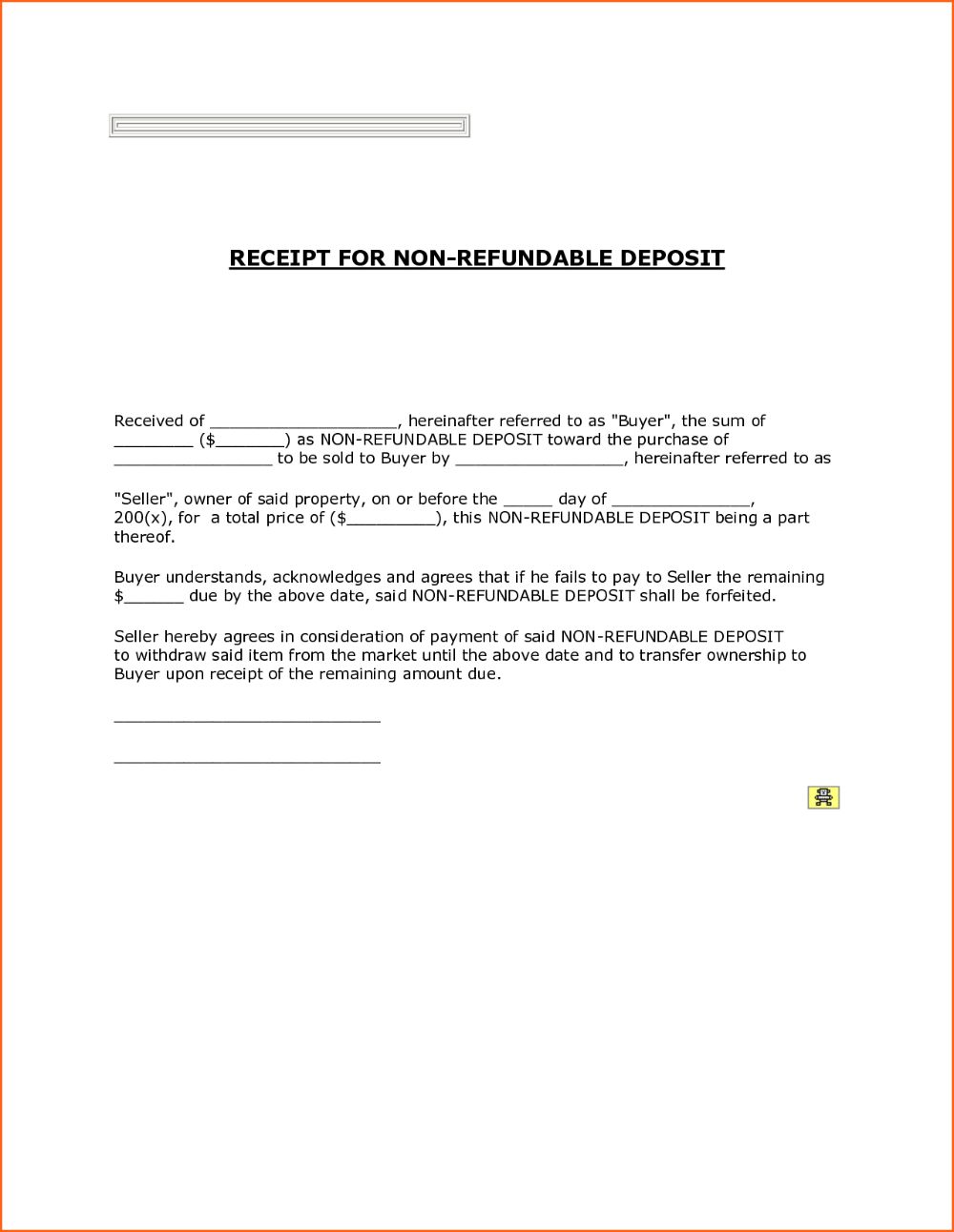 Refundable Deposit Agreement Example With Regard To Non Refundable Deposit Agreement Template With Regard To Non Refundable Deposit Agreement Template