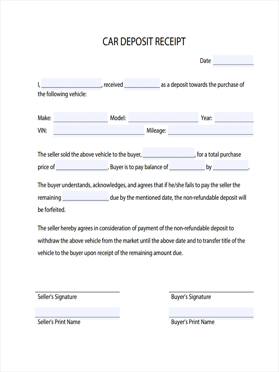 Refundable Deposit Agreement Example With Regard To Vehicle Deposit Agreement Form In Vehicle Deposit Agreement Form