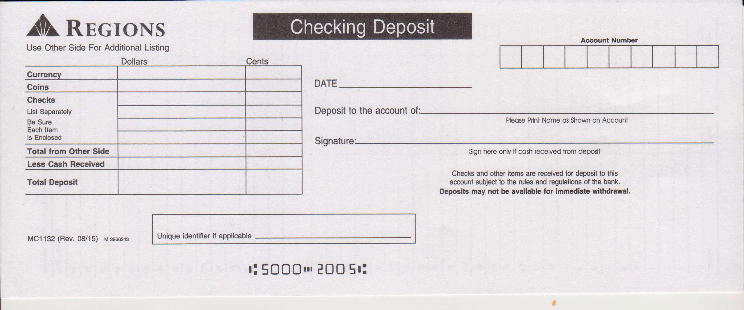 Regions Bank Deposit Slip - Free Printable Template - CheckDeposit With Regard To Bank Deposit Slip Template