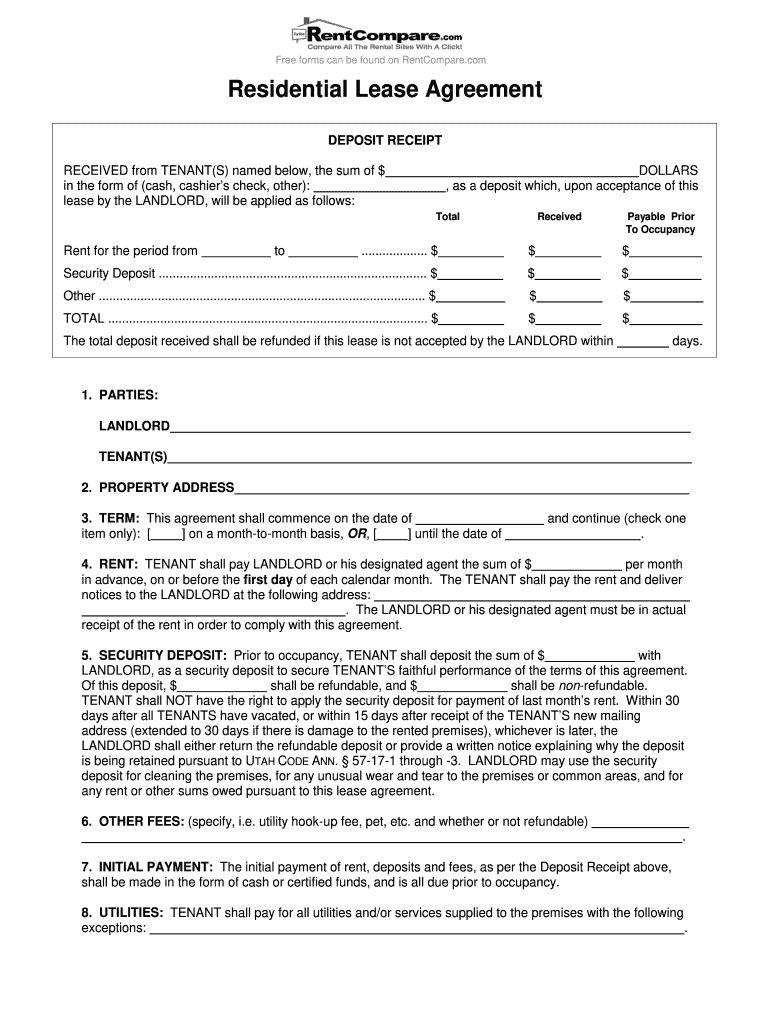 Rental Agreement And Deposit Receipt – Fill Online, Printable  With Regard To No Deposit Tenancy Agreement Template