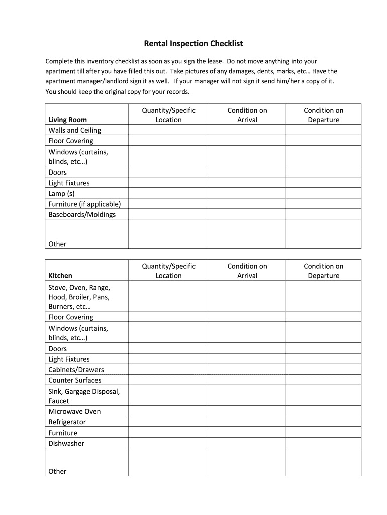 Rental Inspection Checklist - Fill and Sign Printable Template  Throughout Rental Property Checklist Template Throughout Rental Property Checklist Template