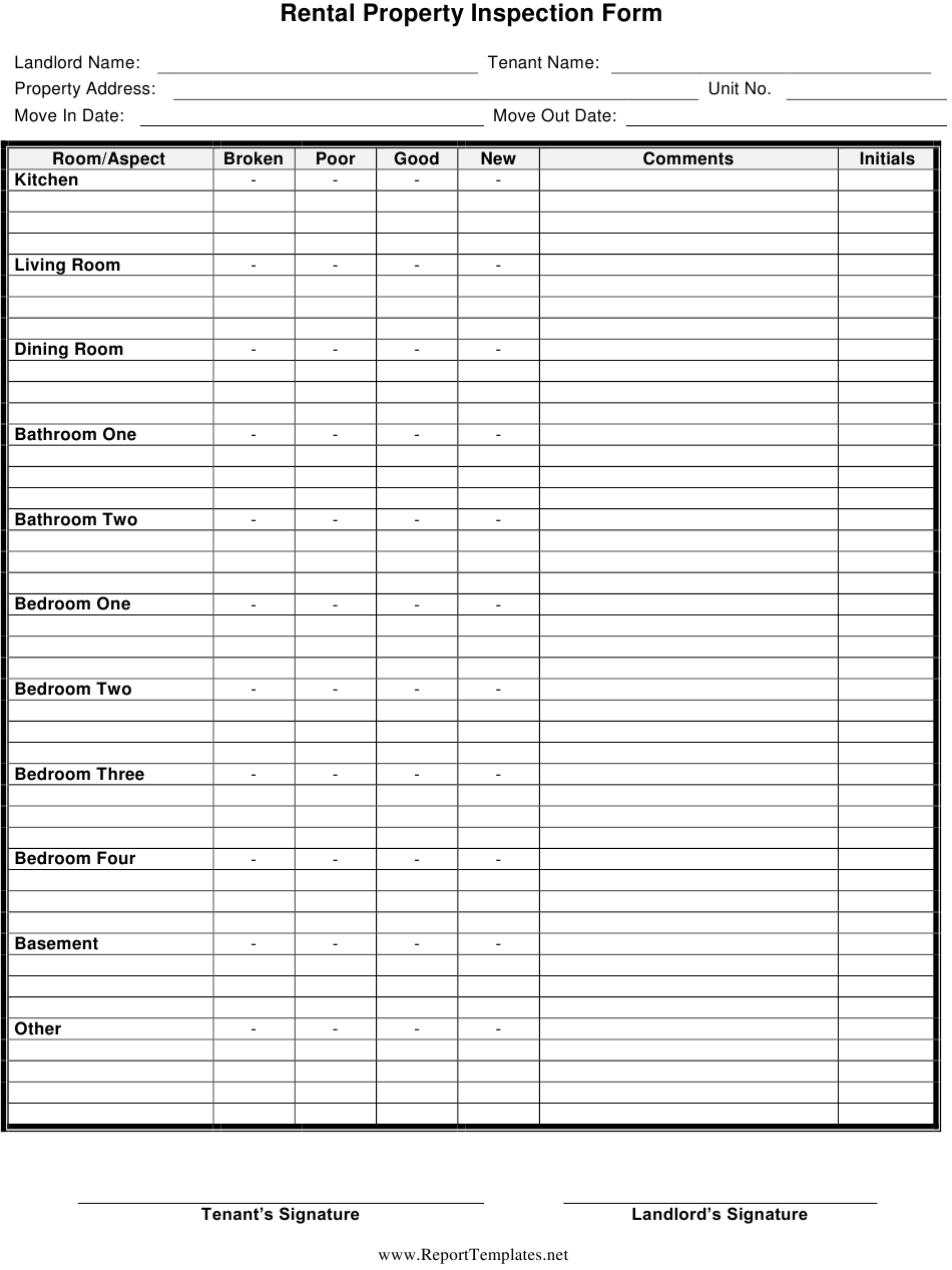 Rental Property Inspection Form Download Printable PDF  Throughout Rental House Inspection Checklist Template Regarding Rental House Inspection Checklist Template