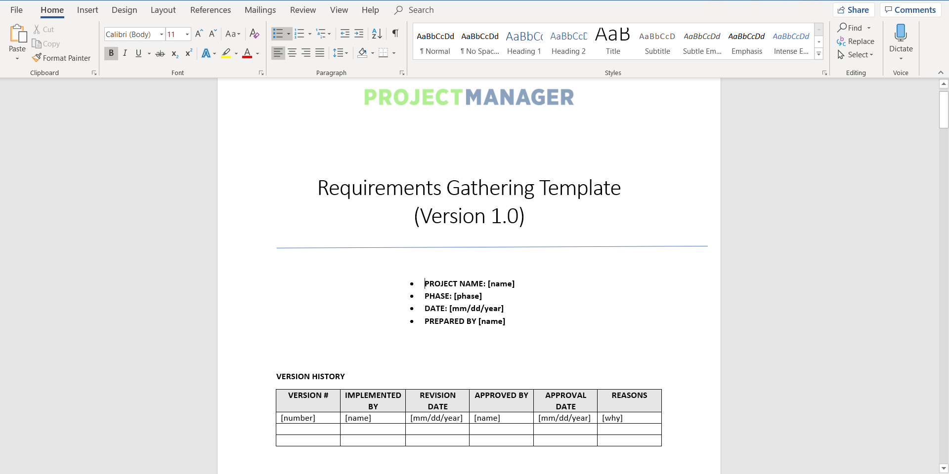 Requirements Gathering Template – ProjectManager