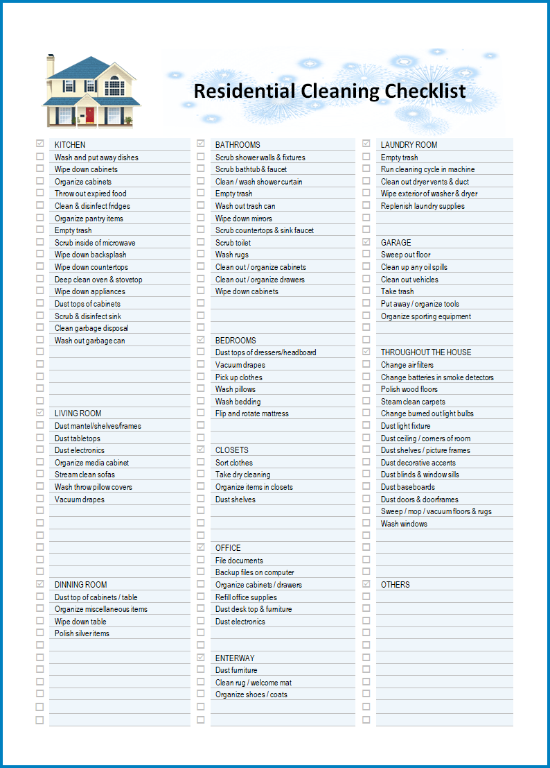 ✓ Residential Cleaning Checklist Template With Home Cleaning Checklist Template With Home Cleaning Checklist Template