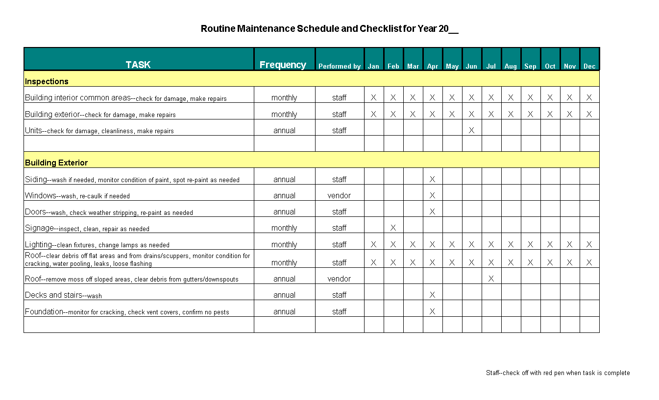 免费Routine Maintenance Schedule Checklist  样本文件在  In Home Improvement Checklist Template Pertaining To Home Improvement Checklist Template