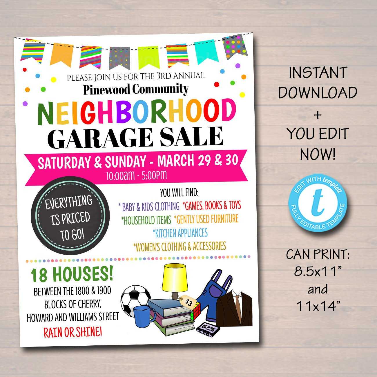 Rummage / Garage Sale Flyer - Editable Template Inside Rummage Sale Flyer Template Throughout Rummage Sale Flyer Template