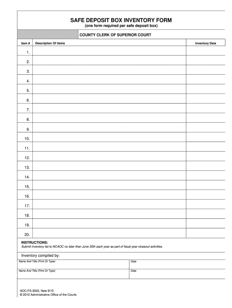 Safe Deposit Box Inventory Template