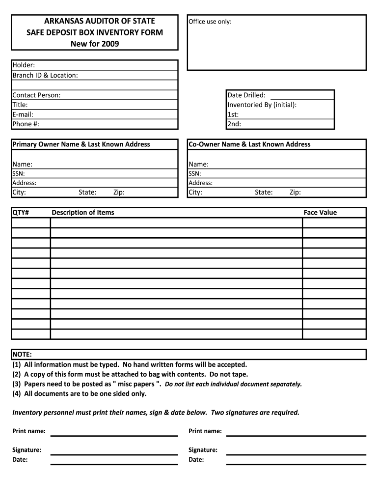 Safe Deposit Box Inventory Sheet - Fill Online, Printable  Intended For Safe Deposit Box Inventory Template Inside Safe Deposit Box Inventory Template