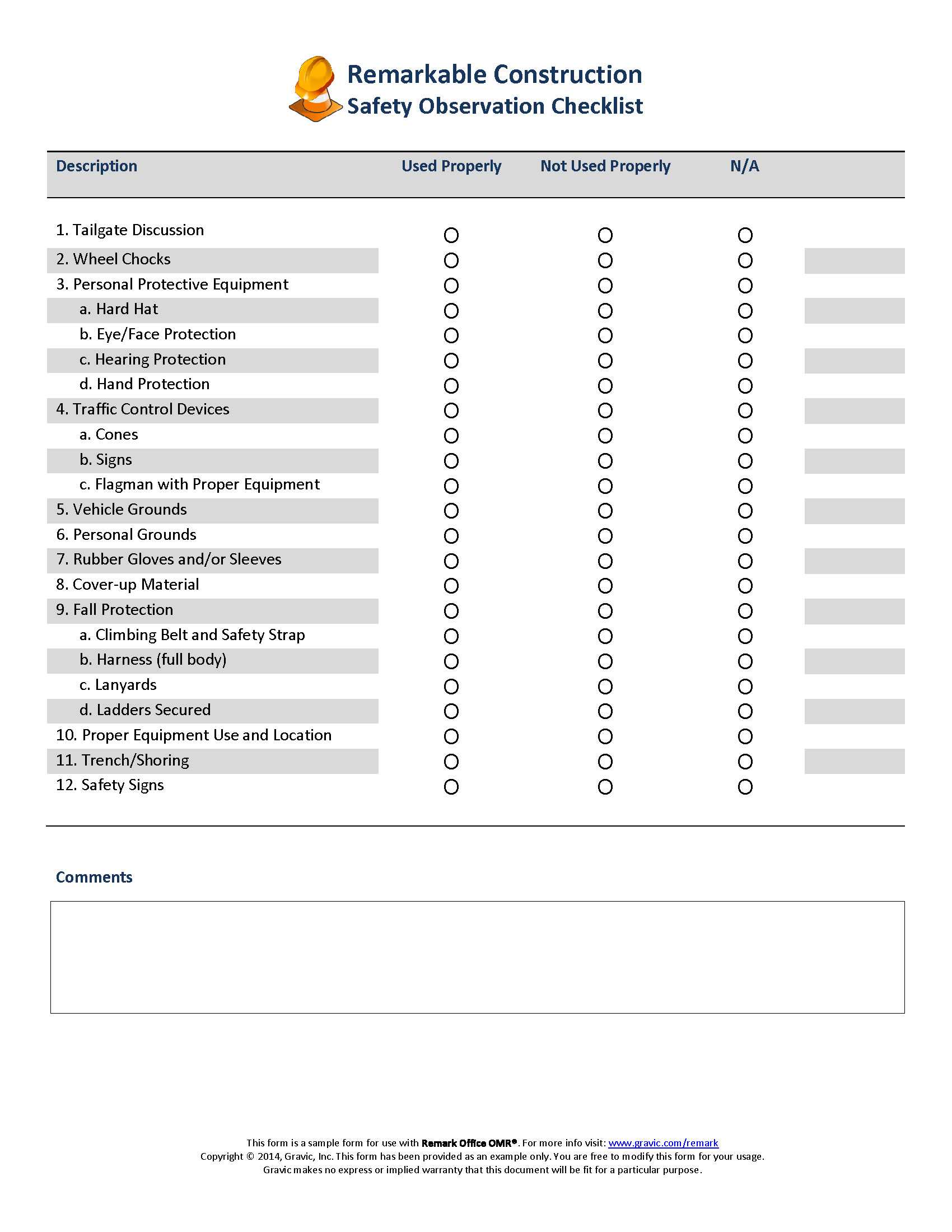 Safety Observation Checklist · Remark Software With Regard To Safety Observation Checklist Template Pertaining To Safety Observation Checklist Template