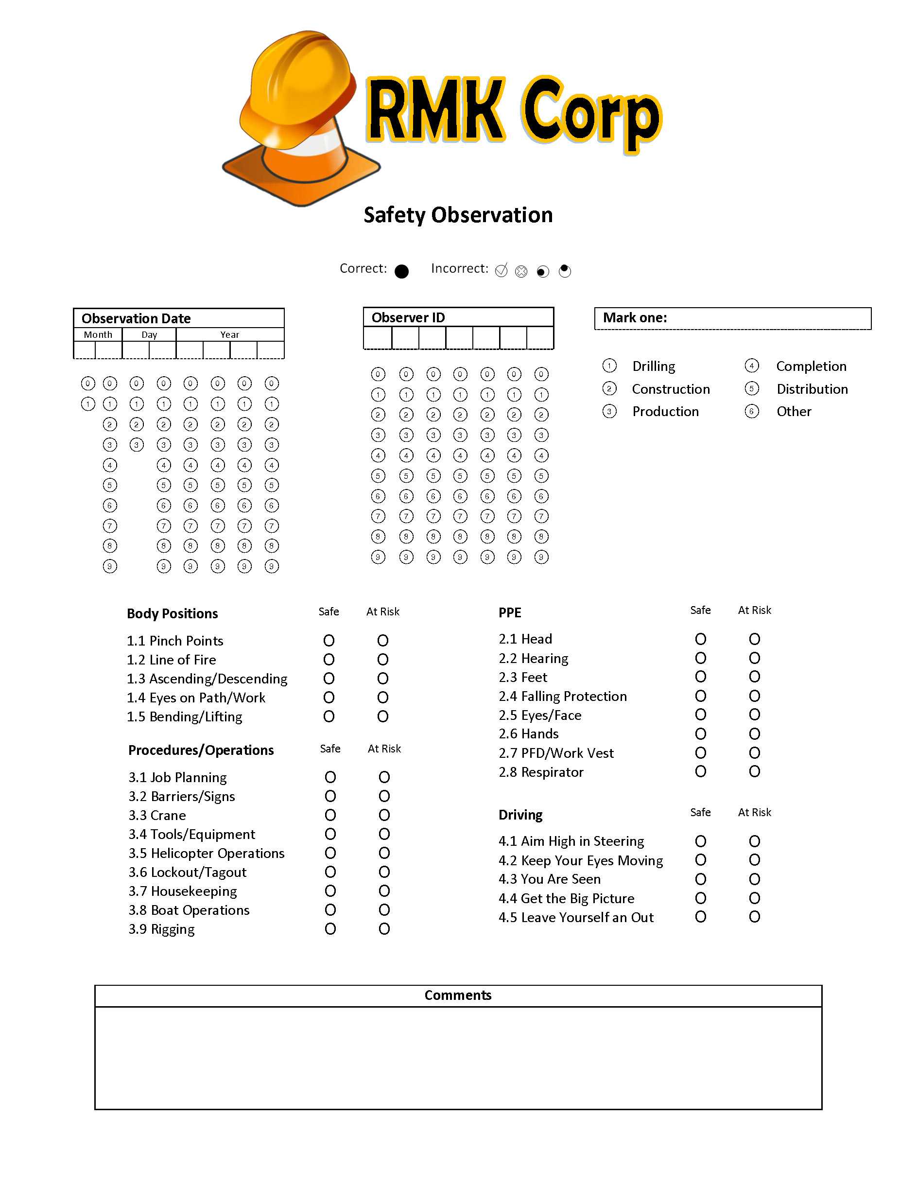 Safety Observation Form · Remark Software Pertaining To Safety Observation Checklist Template Within Safety Observation Checklist Template