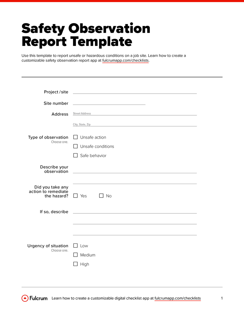 Safety Observation Report  Free PDF Download - Checklist With Regard To Safety Observation Checklist Template Within Safety Observation Checklist Template