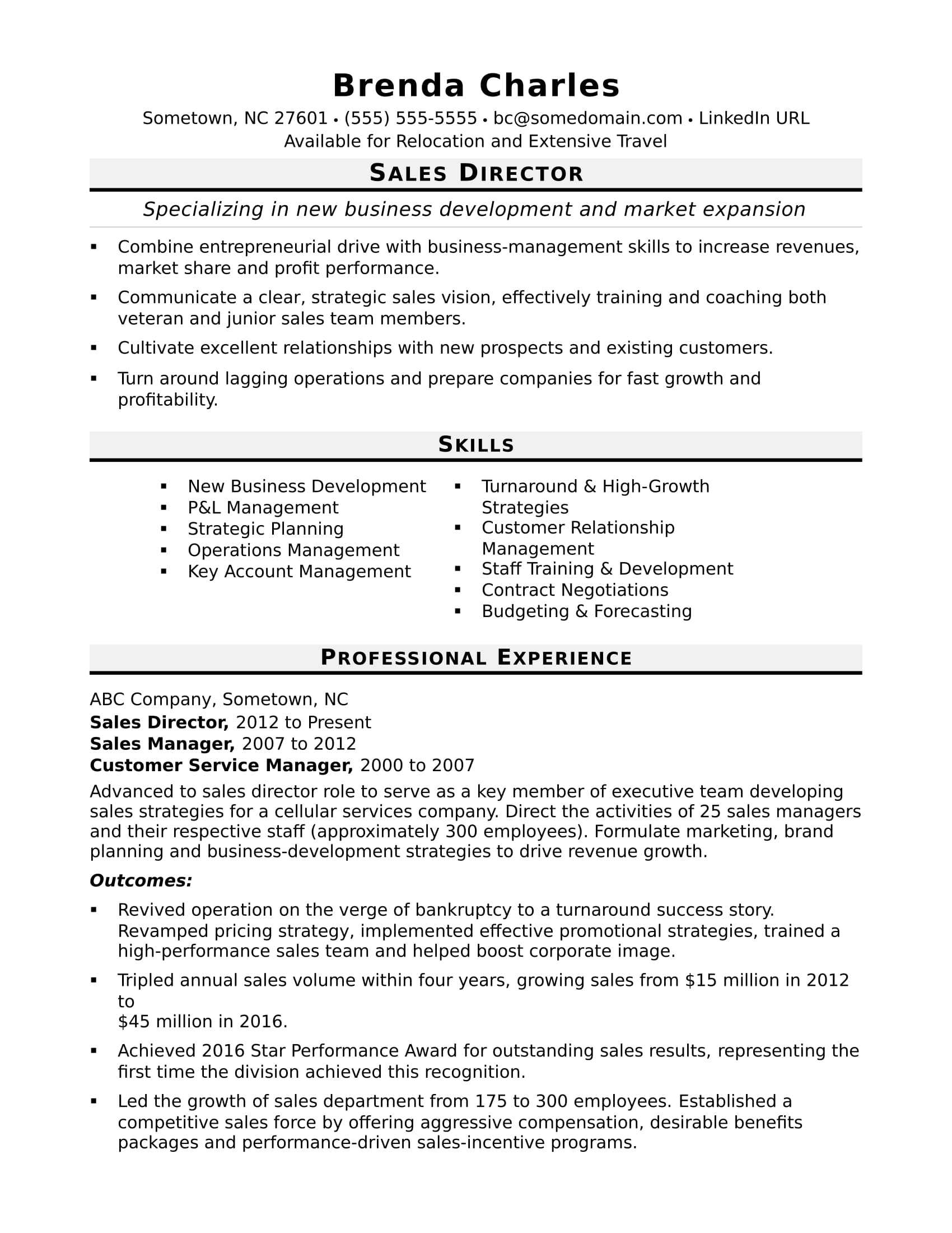 Sales Director Resume Sample  Monster With Sales Director Job Description Template