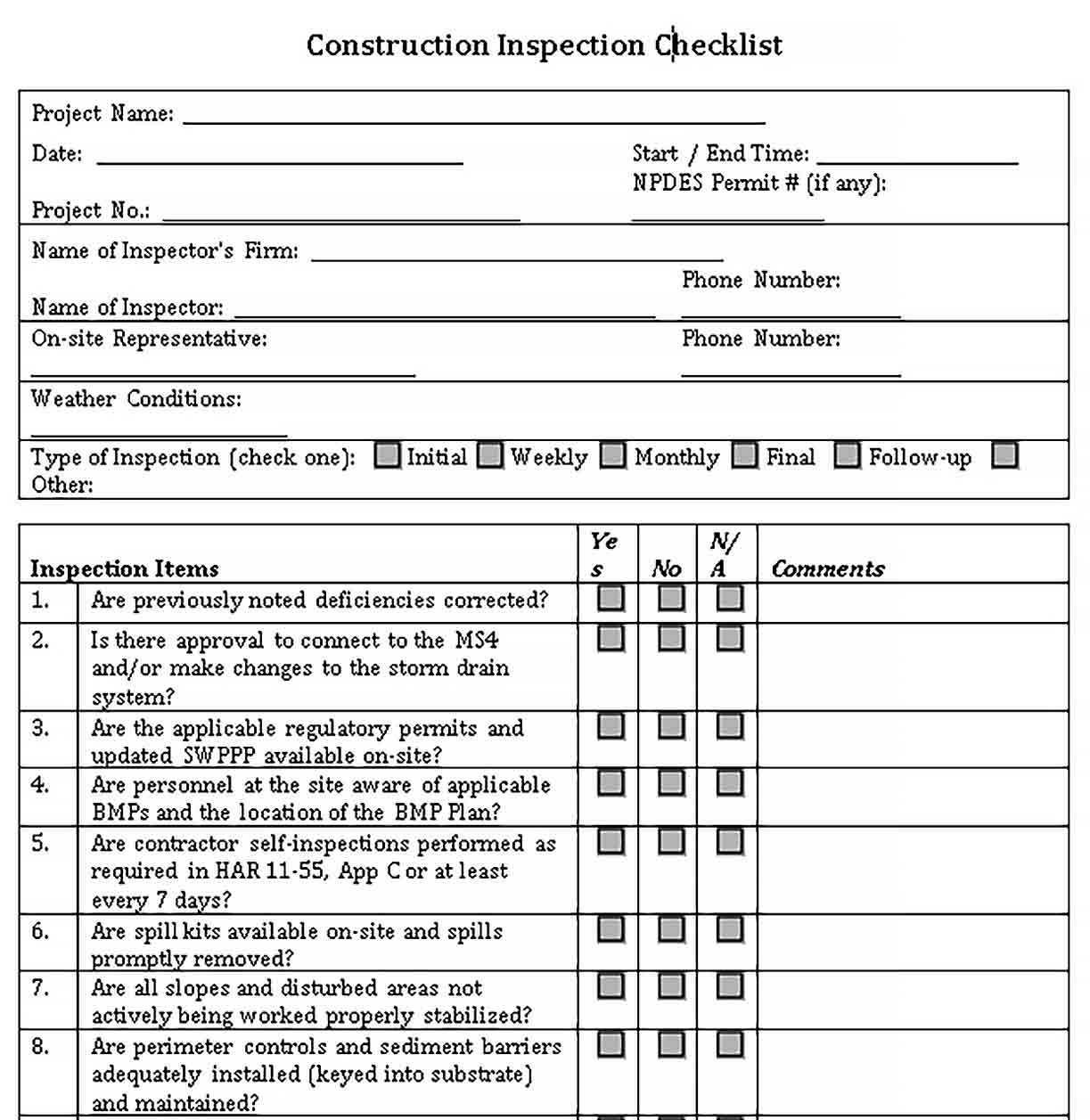 Sample Construction Checklist Template  Welding Rodeo Designer With Regard To Construction Project Checklist Template