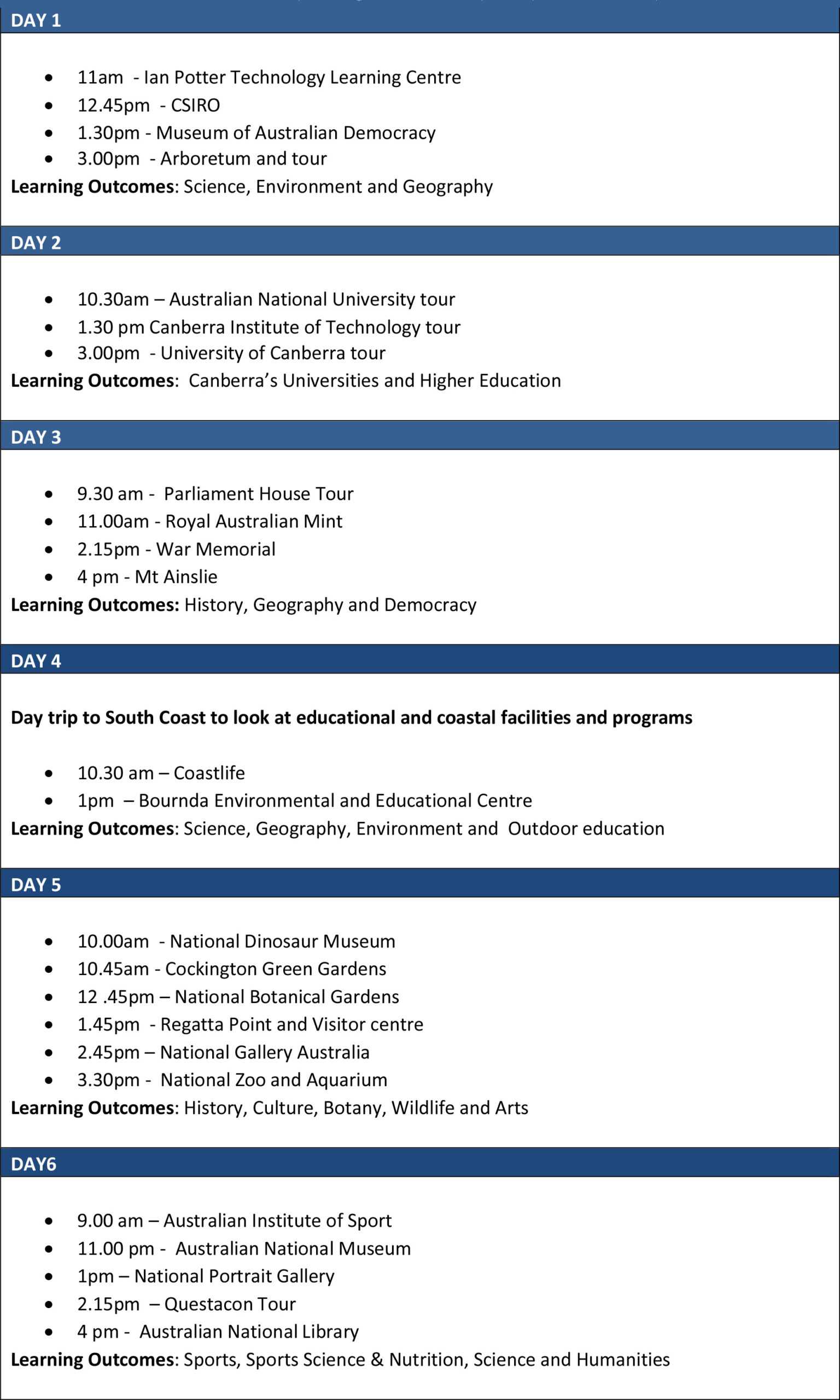 Sample Educational Tour Itineraries - Xzodus Within College Tour Itinerary Template Intended For College Tour Itinerary Template