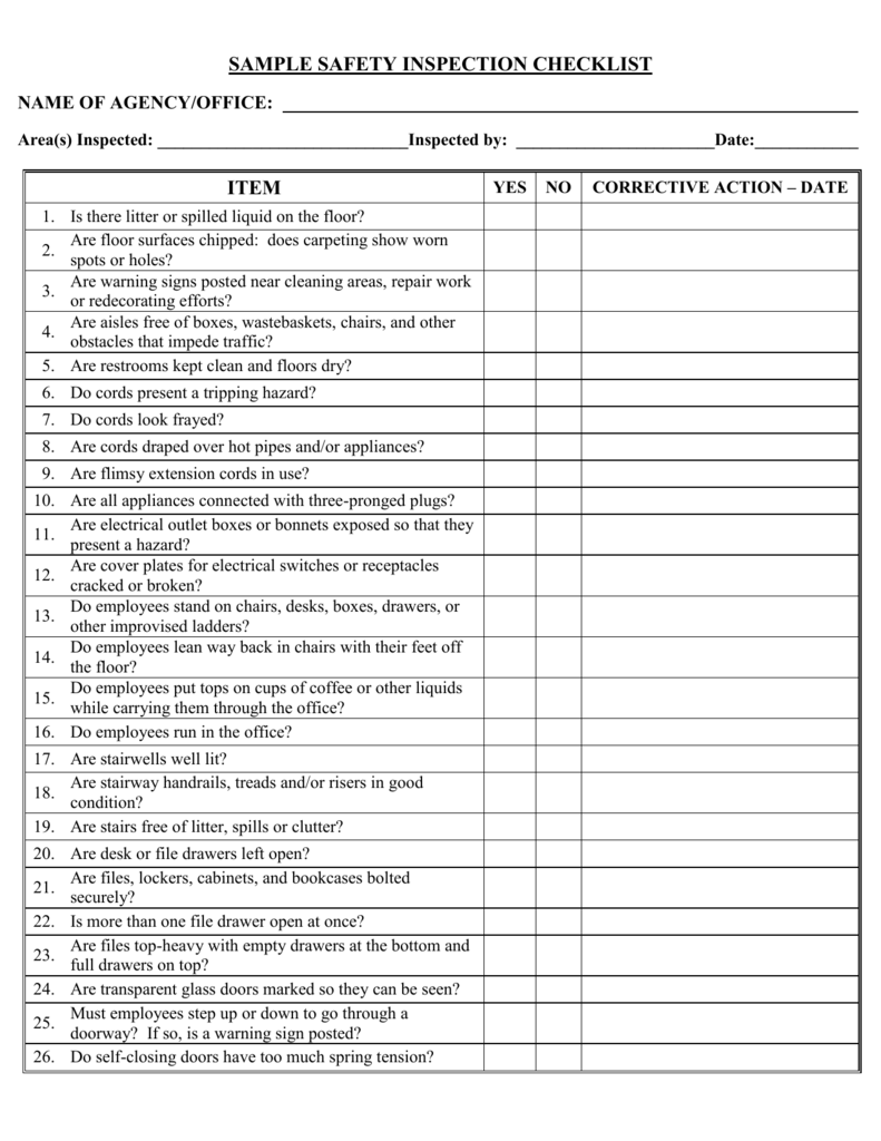Sample Of Safety Inspection Checklist - HSE Images & Videos Gallery For Office Safety Checklist Template For Office Safety Checklist Template