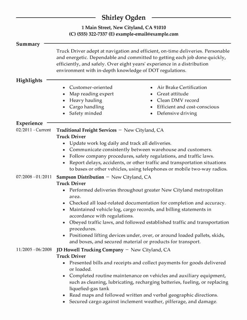 Sample Resume for Driver Delivery Of Delivery Driver Job  Pertaining To Truck Driver Job Description Template Within Truck Driver Job Description Template