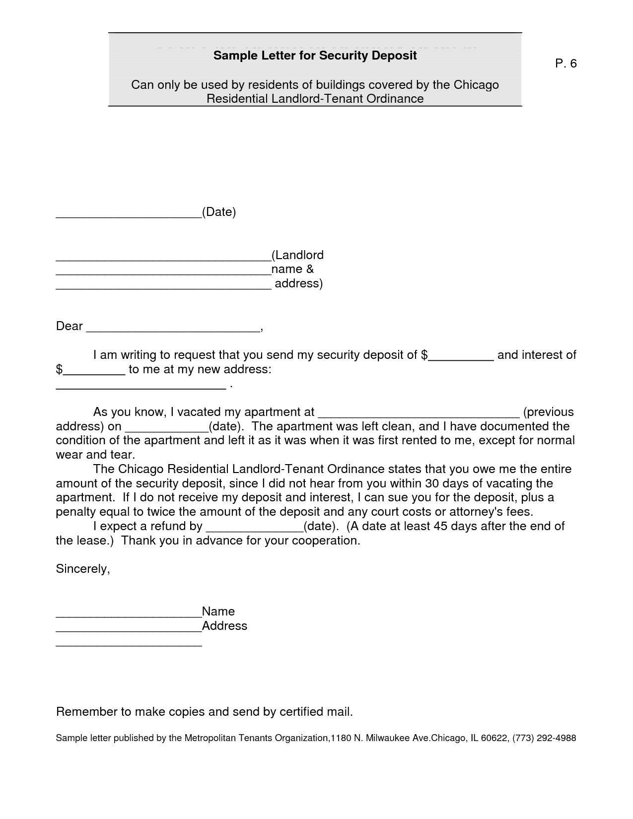 Landlord Letter To Tenant Regarding Security Deposit Return