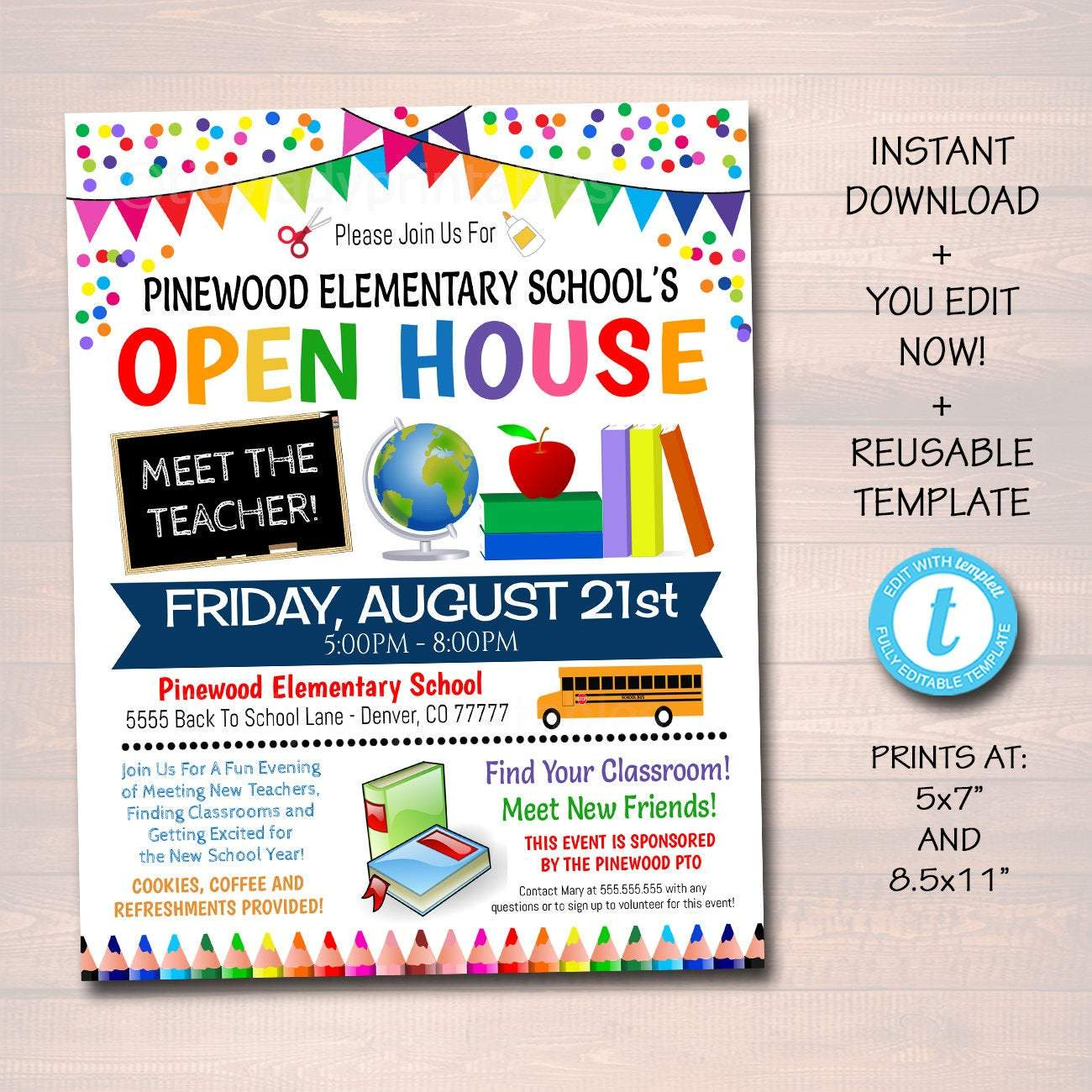 School Open House Event Flyer - Editable Template Throughout School Event Flyer Template Pertaining To School Event Flyer Template