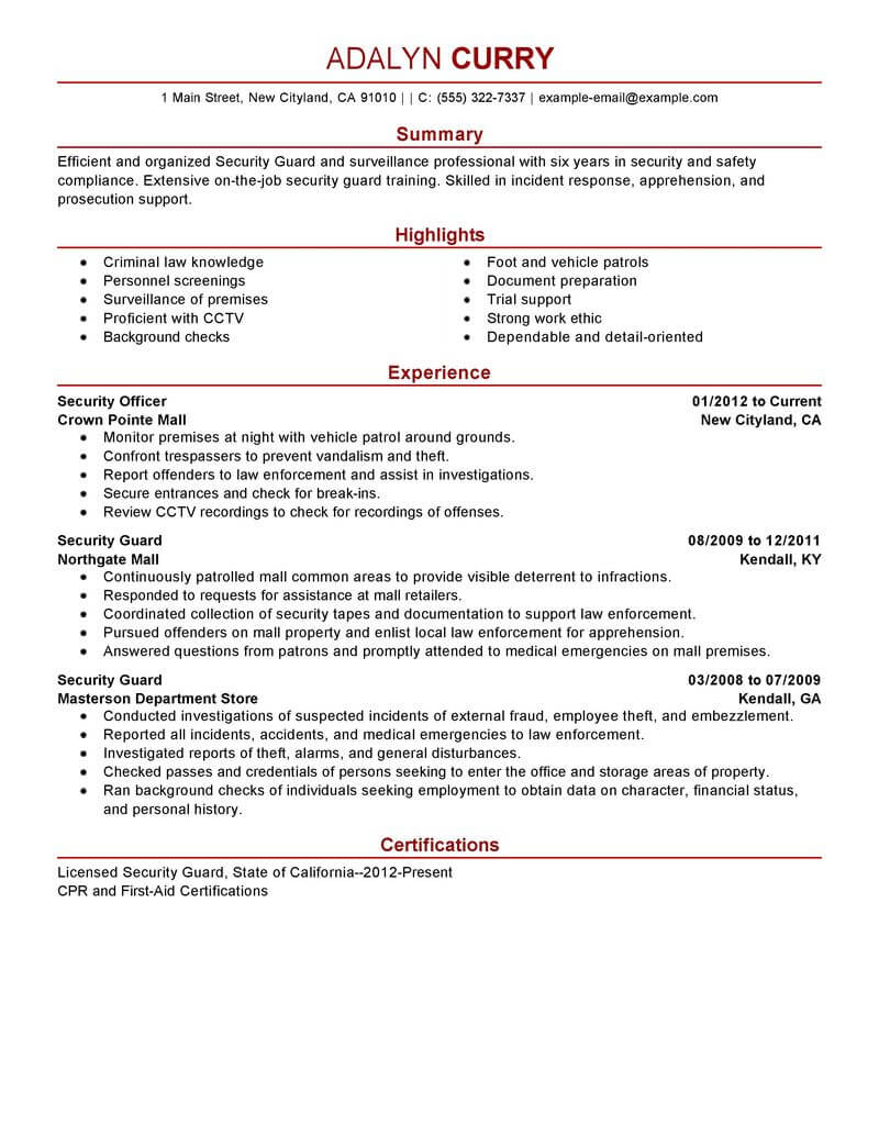 Security agent cv examples June 10 Intended For Security Officer Job Description Template Inside Security Officer Job Description Template
