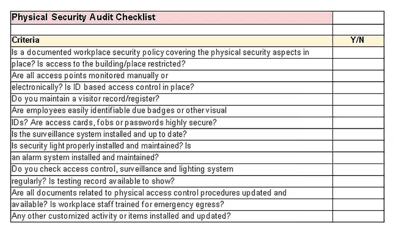 Security Audit Checklist Template  Intended For Building Security Checklist Template