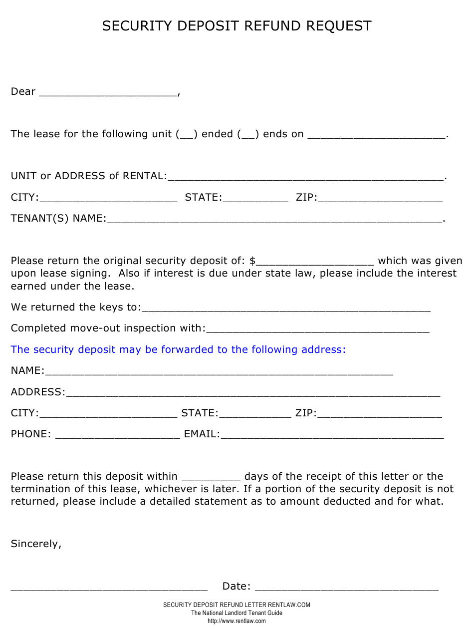 Security Deposit Refund Request Form Download Printable PDF  Intended For Security Deposit Refund Form Template