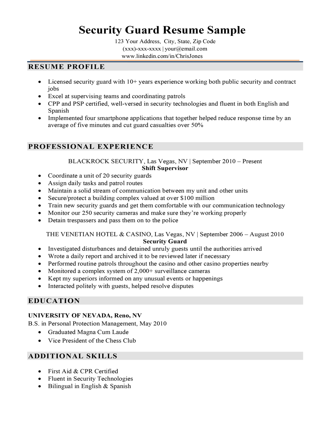 Security Guard Resume Sample & Writing Tips  Resume Companion Pertaining To Security Officer Job Description Template Intended For Security Officer Job Description Template