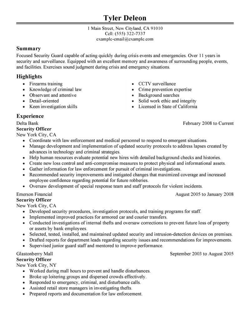 Security officer cv sample May 10 Intended For Security Officer Job Description Template Regarding Security Officer Job Description Template