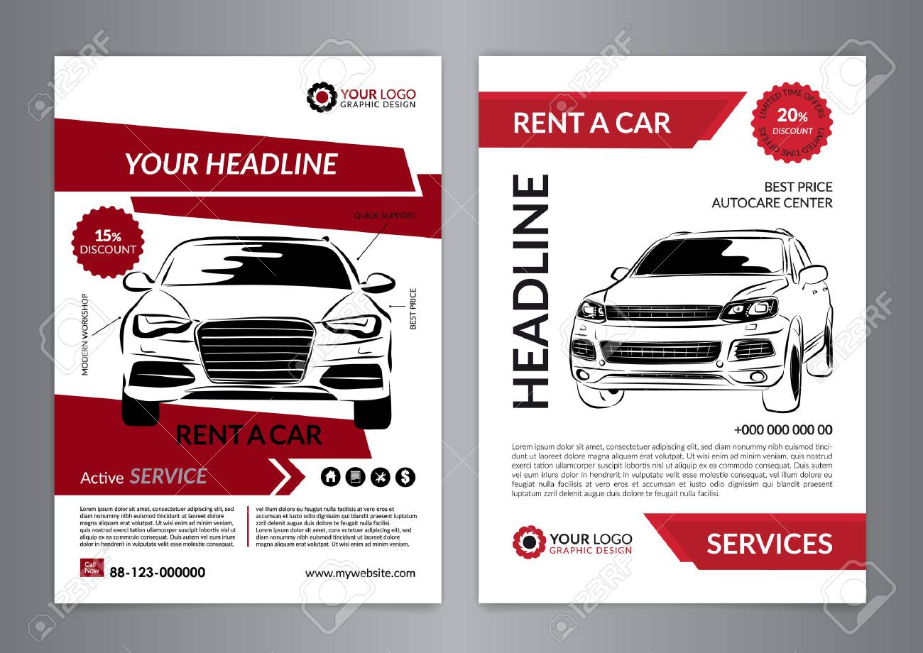 Set A10 rent a car business flyer template. Auto service Brochure. For Auto Shop Flyer Template