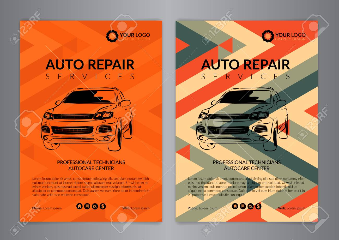 Set auto repair business layout templates, automobile magazine. Pertaining To Auto Shop Flyer Template