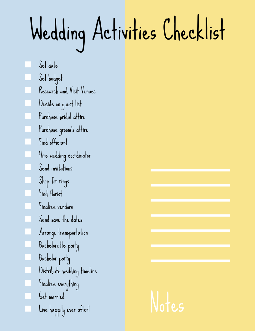 Simple Handwritten Wedding Checklist Template With Venue Checklist Template For Wedding For Venue Checklist Template For Wedding