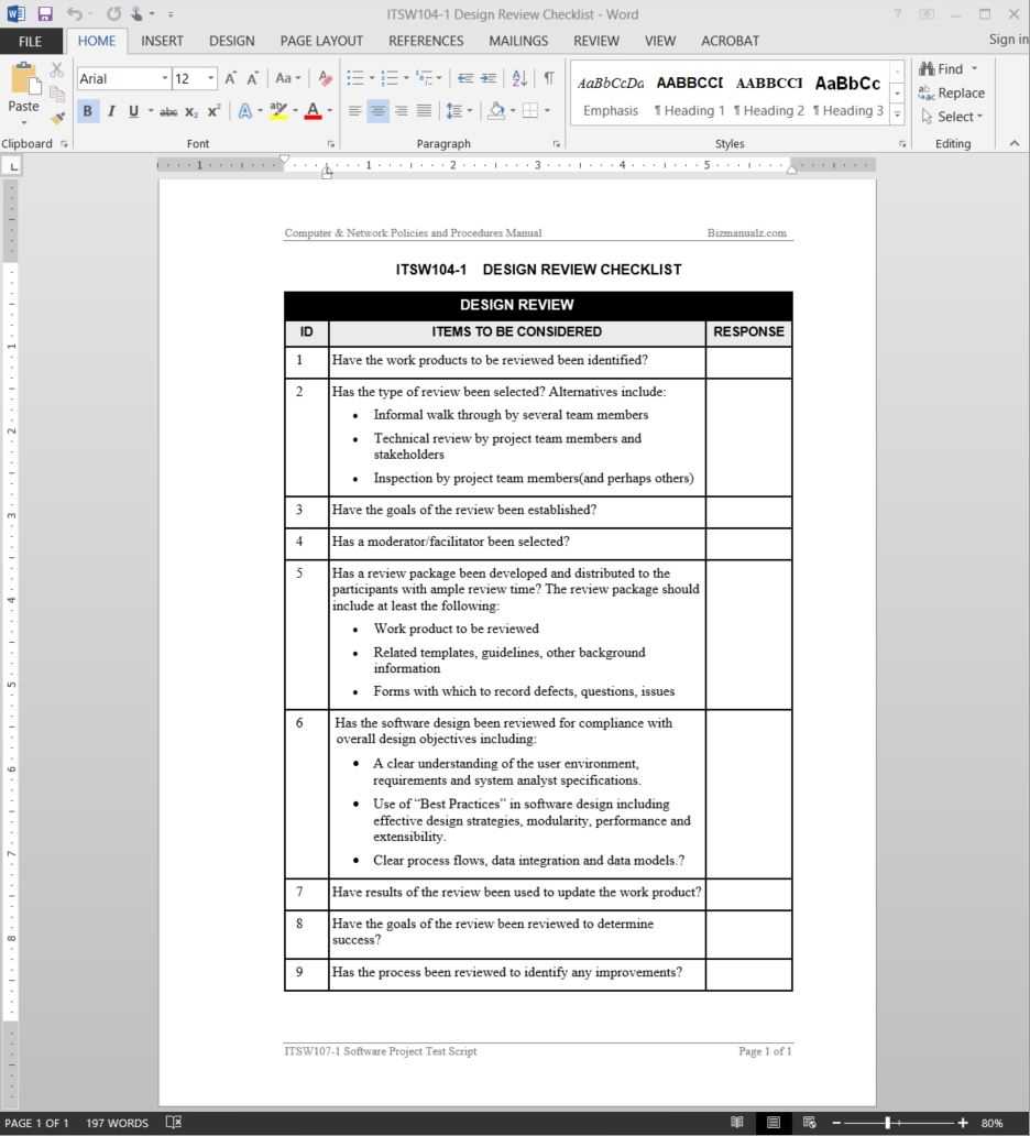 Software Design Review Checklist Template  ITSW100-10 With Software Installation Checklist Template Within Software Installation Checklist Template