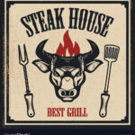 Steak house banner template bull head with fire Vector Image Throughout Bull Roast Flyer Template
