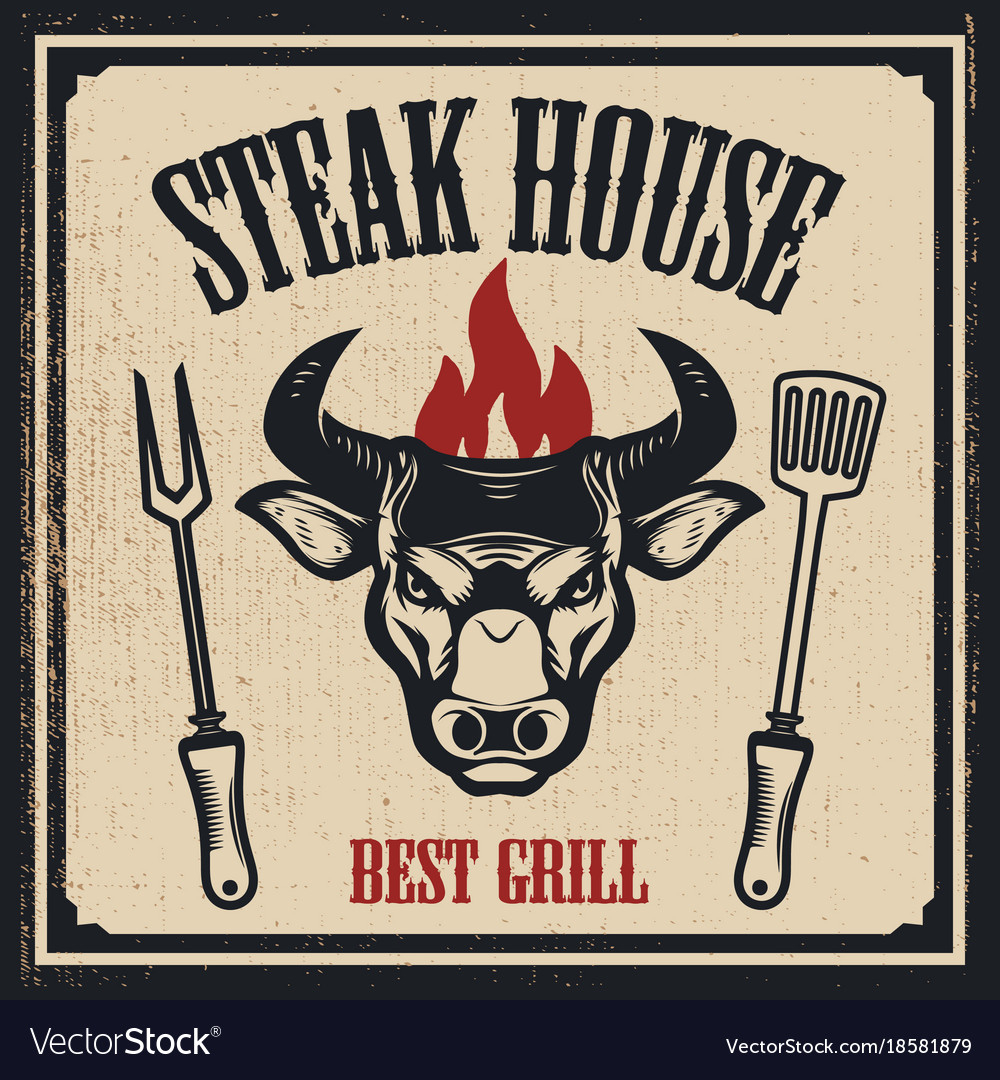 Steak house banner template bull head with fire Vector Image Throughout Bull Roast Flyer Template Inside Bull Roast Flyer Template